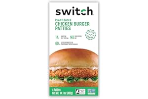 SWITCH FOODS Chicken Burger Patties 4 Count | Plant-Based | 14g Protein | Mediterranean Flavor | Vegan, Gluten-Free, Soy-Free, Non-GMO