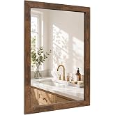 Pocetry Walnut 24x36 Inch Wood-Grain Rectangular Wall Mirror | Warm rustic decorative mirror for bathroom vanities, over-sink placement, hallways and dressers with rich, inviting depth