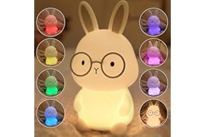 FAMIDUO Bunny Night Light, Rabbit Lamp for Kids, Rechargeable LED Nightlight for Easter Gift,Silicone Bedside Lamp with Touch Color Changing,3 Levels Dimmable/Timmer Nursery Bedroom Light,Room Decor