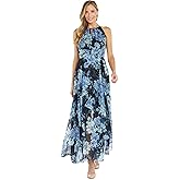 Halter Floral Printed Chiffon Maxi Dress W/Keyhole Detail