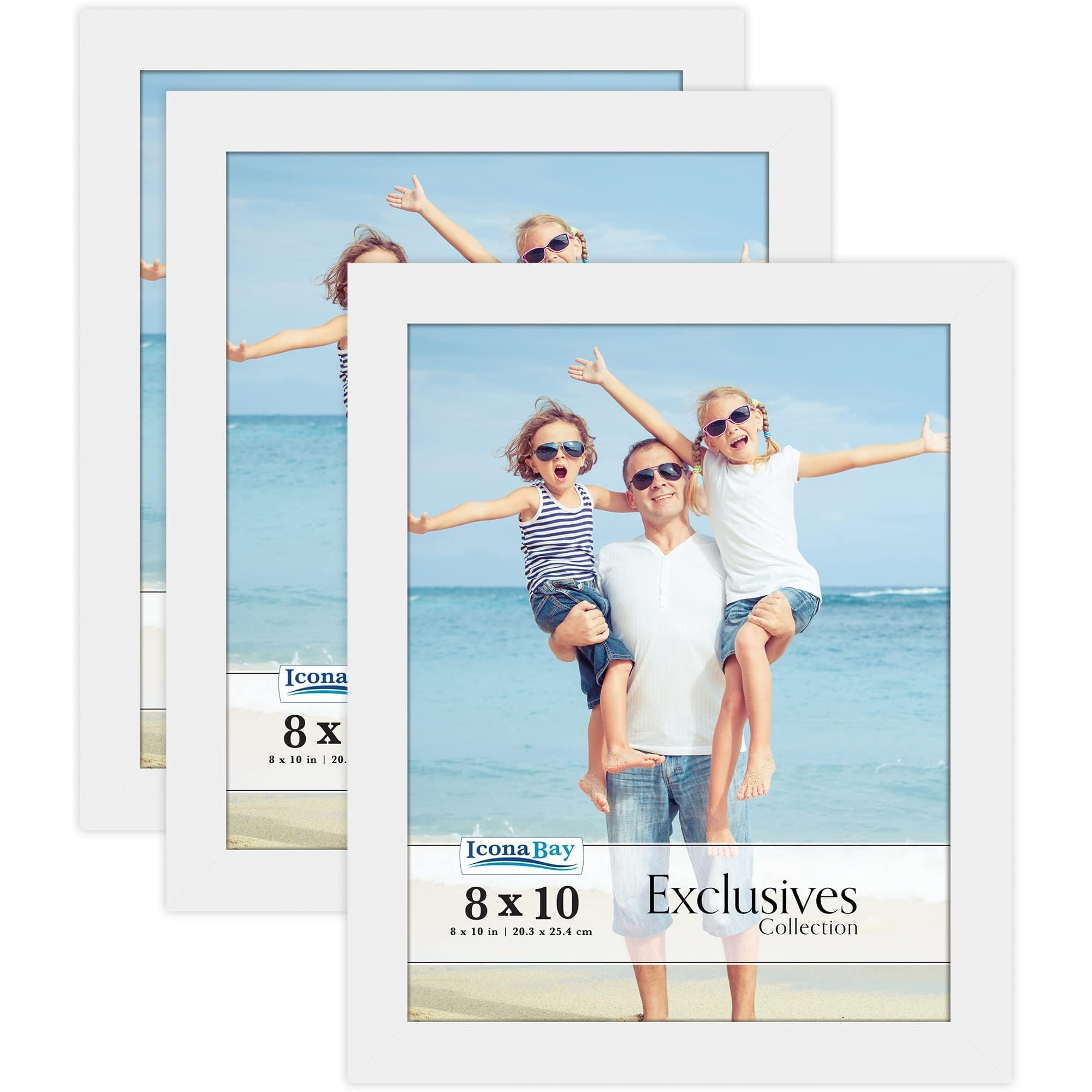 Icona Bay - 10x8 Picture Frames - White, 3 Pack - Sturdy Engineered Wood Photo Frames 10 x 8 - Sleek Design, Table Top or Wall Mount - Exclusives Collection