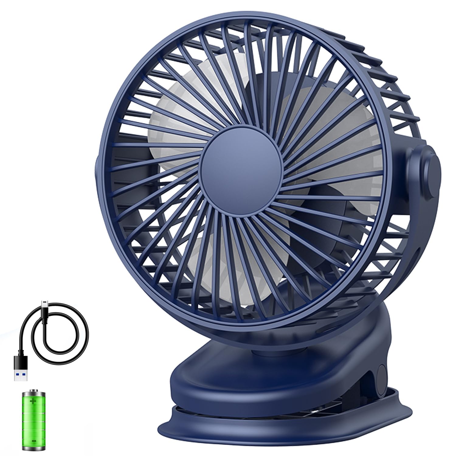 COCO & HAZEL USB Desk Fan - Mini Table Silent With Strong Airflow, 4 Speeds Rechargeable Personal Stroller, Timing, Portable for Home Camping Office