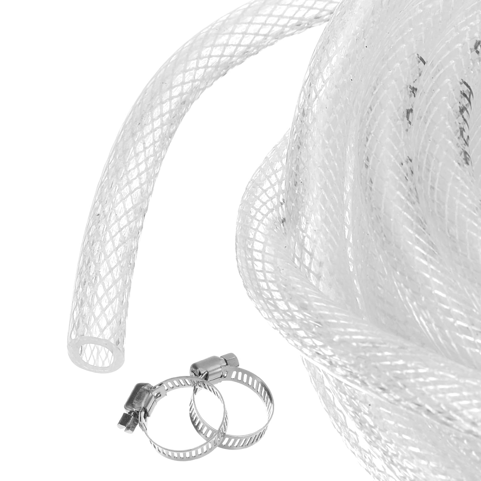 Rebower 7.6m/25ft 6.4x9.5mm Braided Clear Plastic PVC Tubing High Pressure Flexible Reinforced Vinyl Tube, [for Garden Irrigation, Water Hose, Fish Tank] - 1/4" x 3/8"/with 2pcs Clamps
