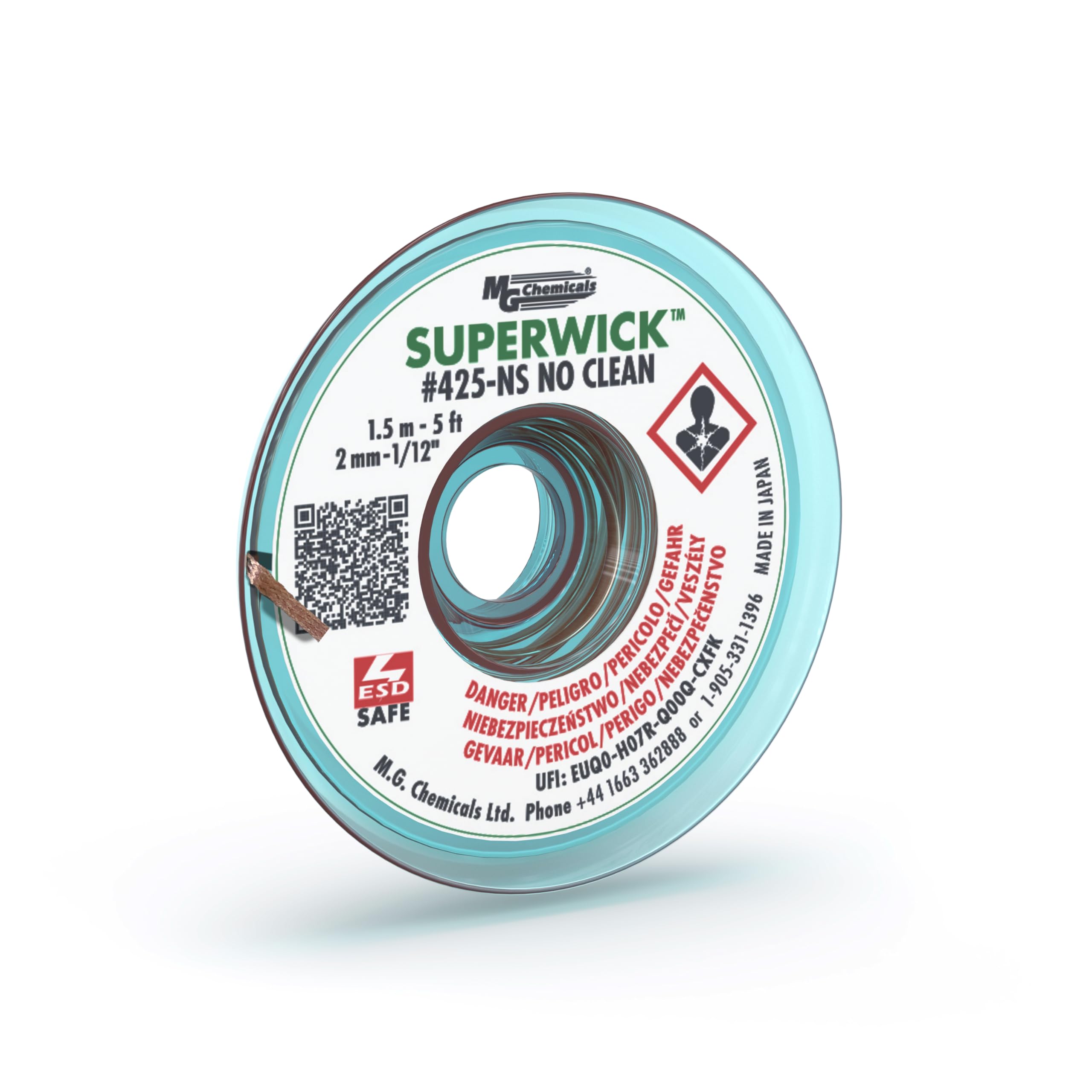 MG Chemicals 425-NS No Clean Super Wick Desoldering Braid, 0.075" Width x 5' Length