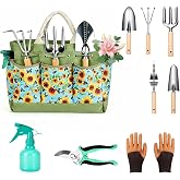 Garden Tool Set, 9 Pcs Heavy Duty Stainless Steel Gardening Hand Tool, Yellow Garden Tool Bag Kit, Gardening Supplies Gifts for Women Men Mom Dad Gardener Beginner
