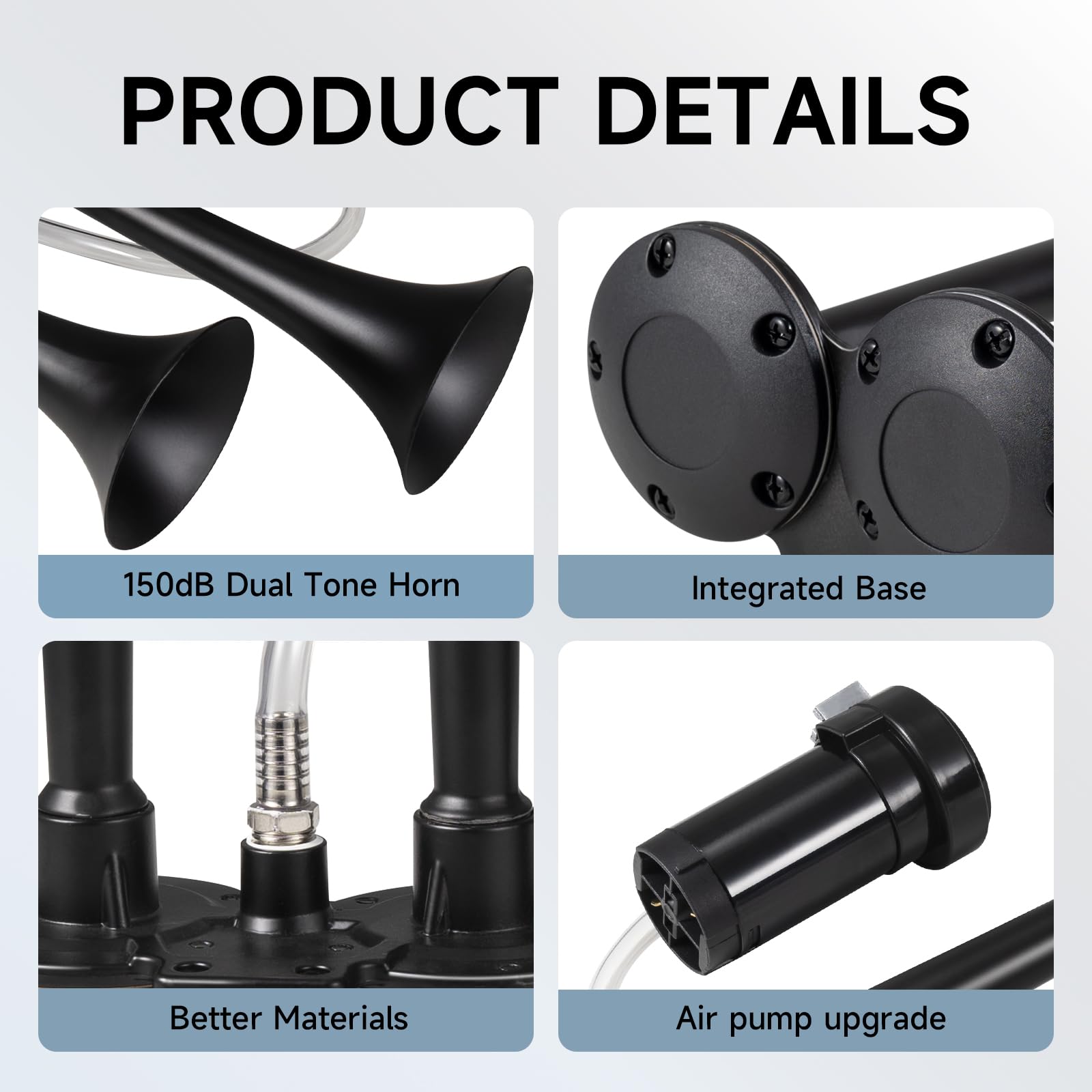 Train Horn for Truck 150db 12V,BANHAO Super Loud Dual Trumpet Truck Air Horn with Compressor, suitable for Any 12V Vehicles Train Car Ship Boat Lorry