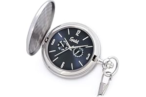 Speidel Classic Brushed Satin Engravable Pocket Watch with 14 inch Chain, Seconds Hand, Day and Date Sub-Dials with Custom Engravable Options