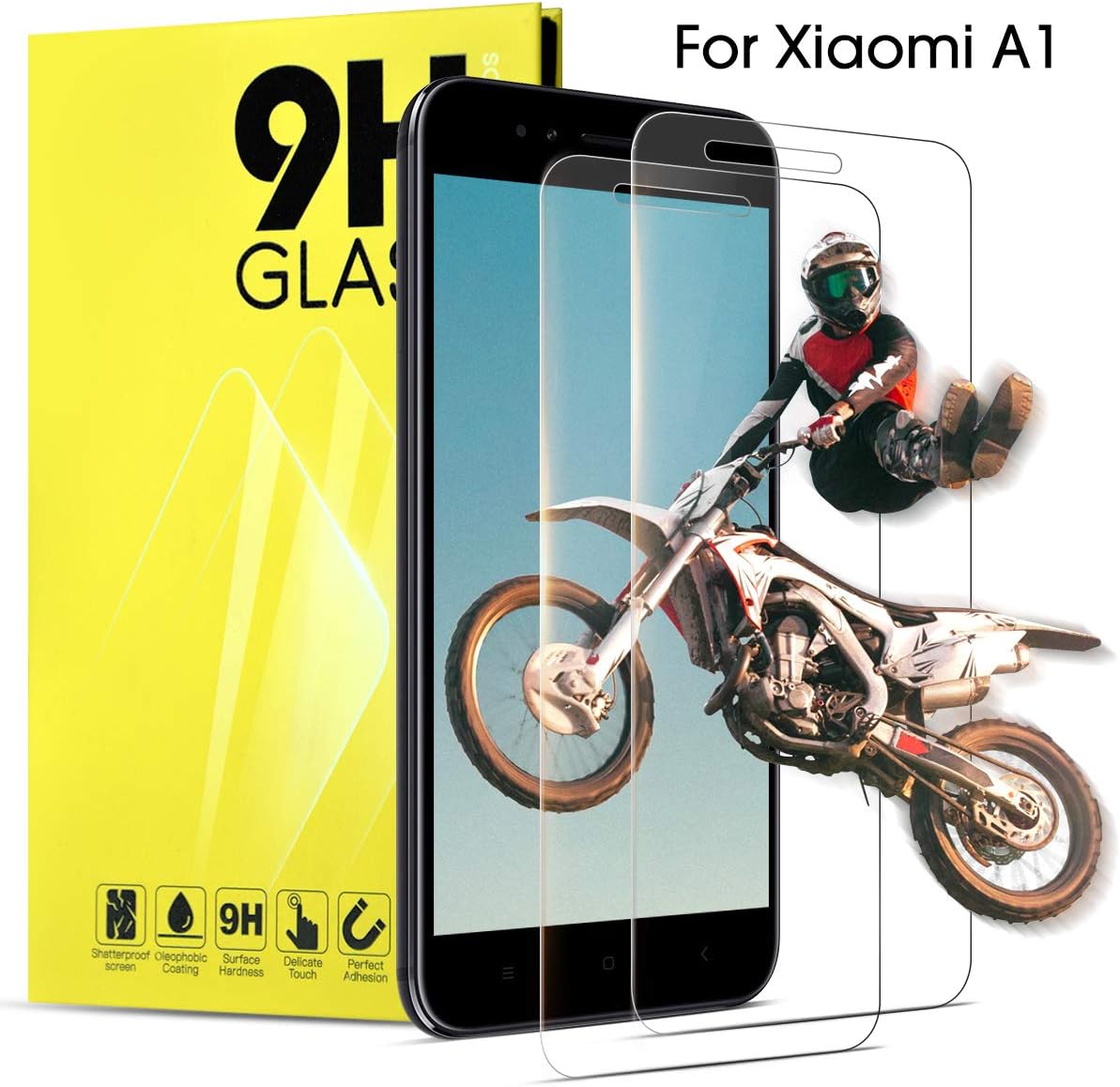 2 Pack Screen Protector for Xiaomi Mi A1, 3D Tempered Glass 2.5D Round Edge Cover A1 Screen Protective Film HD Clear Film Anti-Bubble 3D Touch Film Glass Transparent Compatible with 5.5 '' Mi A1/ 5X