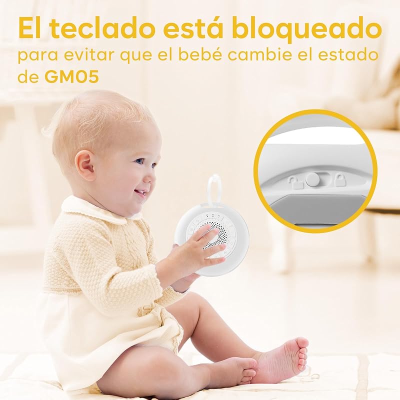 Máquina de Ruido Blanco para Dormir Bebé: Easy@Home Aparato de 26 Sonidos Relajantes con Luz Nocturna Ajustable Ambiental en Siete Colores & Temporizador丨Recargable por Tipo-C丨Blanco