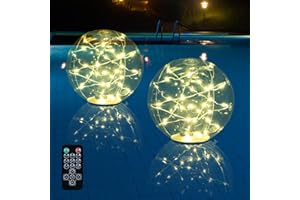 Bawoo Floating Pool Lights Solar Powered, IP68 Waterproof 14 Inch Inflatable Pool Lights, 3 Lighting Modes Floating Pool Balls for Pool Garden Lawn Party Decorations - 2PCS (Warm Light), PL20243