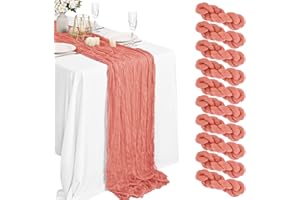 Lykoow 10 Packs Cheesecloth Table Runner Blush Pink, 10Ft x 35" Peach Coral Rustic Gauze Boho Wedding Table Runner Decoration, Wedding Table Decor Table Cloth for Wedding Party Bridal Shower Table