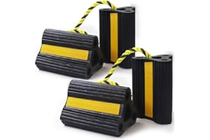 WECARLLE Wheel Chocks for Trailers RVs Camper Trucks and Small Aircraft Wheel Chock, Wheel Chocks Block with 3 Reflective Strips,Versatile Heavy Duty Solid Rubber Wheel Immobilizers & Chocks[2 Pair 4 Pack]