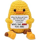 QZJ Funny Positive Crochet Animals Duck Gifts for Coworkers Friends - Motivational Christmas Birthday Gifts - Cute Mini Handmade Emotional Support Crochet Duck Decor