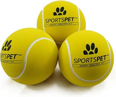 SPORTSPET Tennis Bounce Balls for Dogs Natural Rubber 64mm Pack of 3