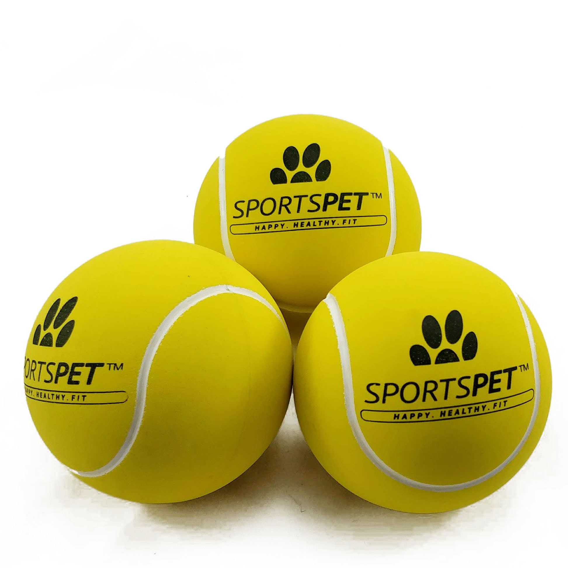 SPORTSPET Tennis Bounce Balls for Dogs Made from Natural Rubber - Gentle on Teeth & Gums - (Pack of 3 Medium Size balls of 64mm)