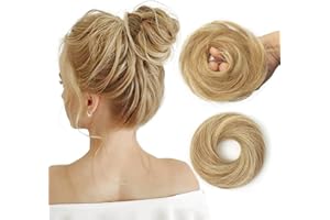 isheeny Messy Bun Hair 100% Human Hair Bun Extensions Honey Golden Highlights Bun Hair Piece Curly Hair Bun Hairpieces for Women Girls Real Hair Bun Natural Updo Tousled Chignons Daily