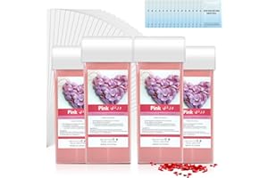 Seopri Roll On Wax, Hair Removal Wax Cartridges with Strips 50Pcs and Wax Wipes 16Pcs, Depilatory Wax Roller Refill 4 Pack, Waxing Kit for Leg, Arm, Underarm