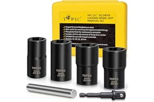 Topec 6PCS Lug Nut Removal Tool, 1/2-Inch Drive Wheel Lock Removal Kit, 17-22mm Stripped Lug Nut Remover, Extractor Socket Set for Broken, Damaged, Rounded Bolts