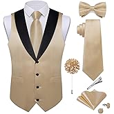 DiBanGu Mens Shiny Satin Vest Tie Set 8PCS Solid Waistcoat and Pre-tied Bowtie Shawl Collar Dress Vest for Wedding Formal