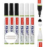Acrylic Paint Markers, 3 Black 3 White Paint Pens for Rock Painting, Stone, Glass, Wood, Canva, Metal, Ceramic, Graffiti, Pap