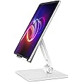 ALASHI Tablet Stand for Desk, Stable Tablet Holder with Heavy and Thickened Metal Base for Large Tablet Device, Multi-Angles Adjustable and Foldable, Universal Supports 4-13.3 Inches Tablet, White