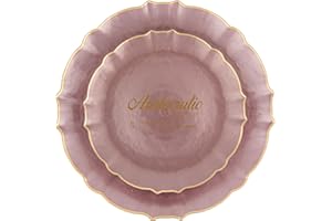 PLASTICPRO 24 Piece Aristocratic Combo Plastic Dinner Plates Disposable Plastic Fancy Heavy Duty Party Dishes 12, 7'' inch an