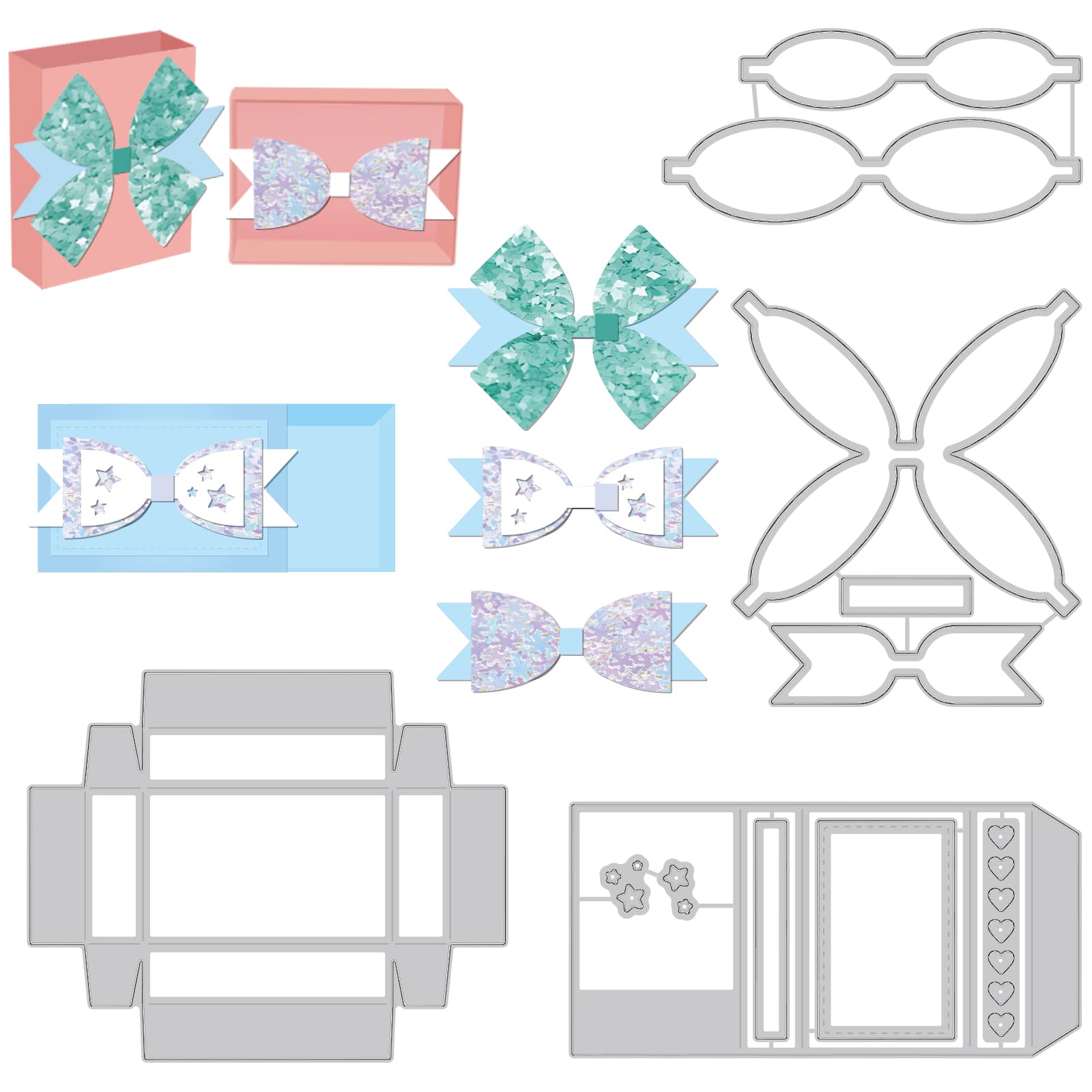 BENECREAT 4Pcs Matchbox Pattern Carbon Steel Cutting Dies Stencils, 4 Styles Bowknot Metal Cutting Dies Stencils for Scrapbooking Decorative Photo Album Embossing Paper Card