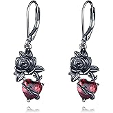 Gothic Earrings for Women Black Rose Flower Heart Dangle Earrings Goth Jewelry Gifts for Women