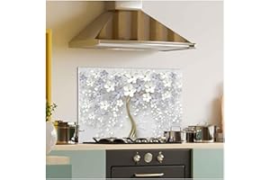 ROGGMARD Tempered Glass Kitchen Backsplash, Stove Back Cover, Stove Splashback, Cutting Board, Kitchen Decor Tile, Home Wall Decor (39x27’’)
