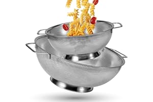 PRIORITY CHEF Stainless Steel Colander and Strainer 3 Qrt & 5 Qrt Bundle