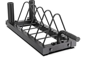 Synergee Horizontal Plate Storage Rack with Barbell Holders – Interchangeable Dividers, 350 lb Capacity, Fits Bumper & Cast Iron Plates, Wheels for Easy Mobility
