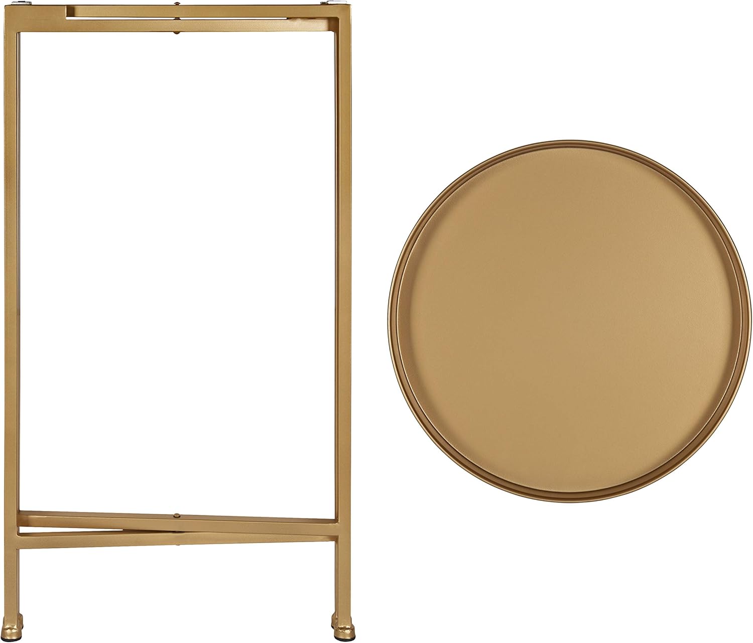 Kate and Laurel Celia Round Metal Foldable Accent Table with Tray Top, Gold: Furniture & Decor