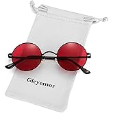 Gleyemor Polarized Round Sunglasses for Men Women Hippie Small Circle Glasses Red Yellow Lenses