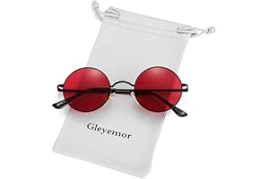 Gleyemor Polarized Round Sunglasses for Men Women Hippie Small Circle Glasses Red Yellow Lenses