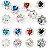 Spritewelry 8Pcs Rhinestone Focal Beads for Pen Sparkly Clay Pave Beads Fancy Bling Heart Beadable Focal Beads with Imitation Pearl Beads for Pens Necklace Bracelet