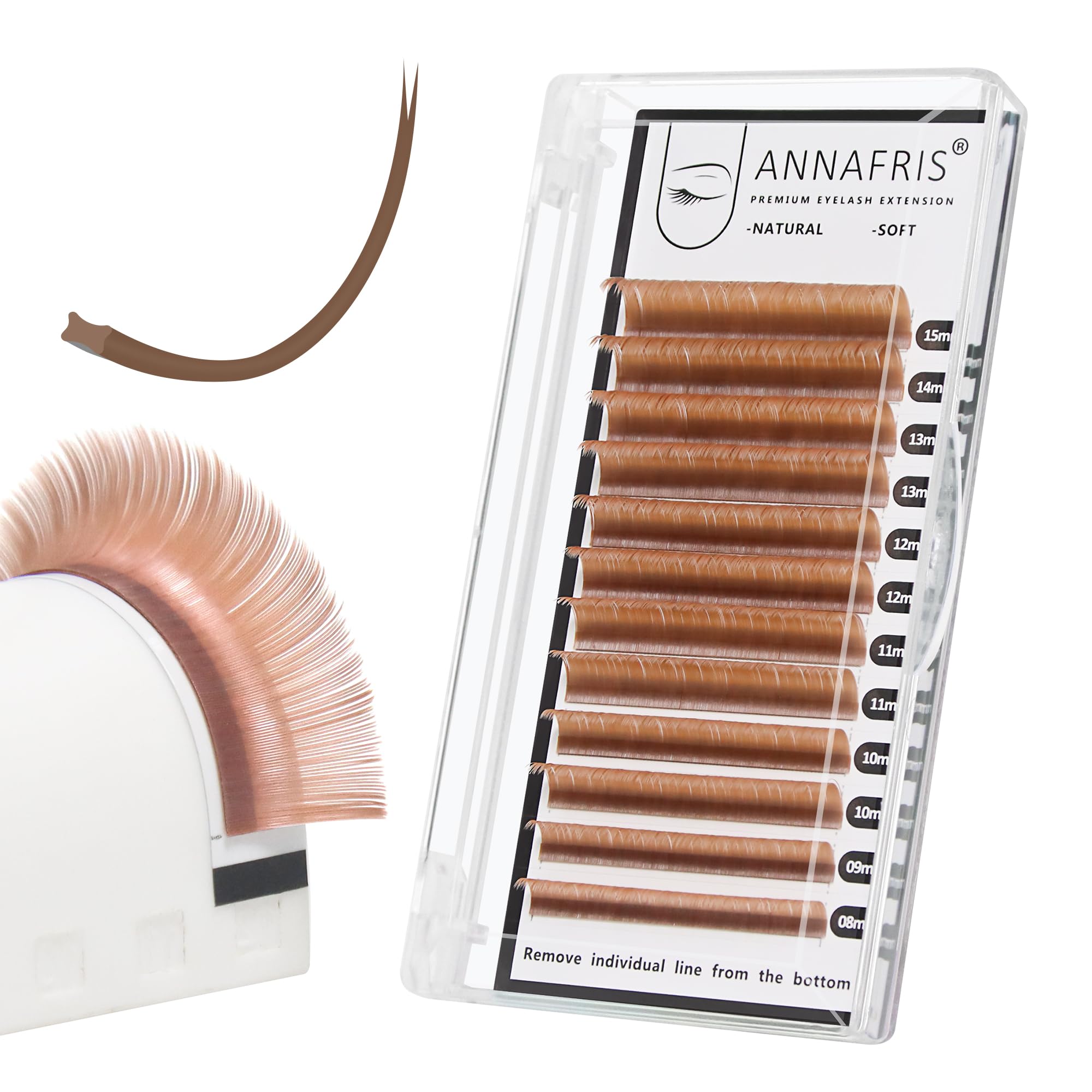 ANNAFRIS Eyelashes Extension Ellipse Flat 0.15 C 8-15mm Mix Colorful Lash Extension Natural Lash Individual Split Tips Lash(0.15C,8-15mm,Caramel) — image 1