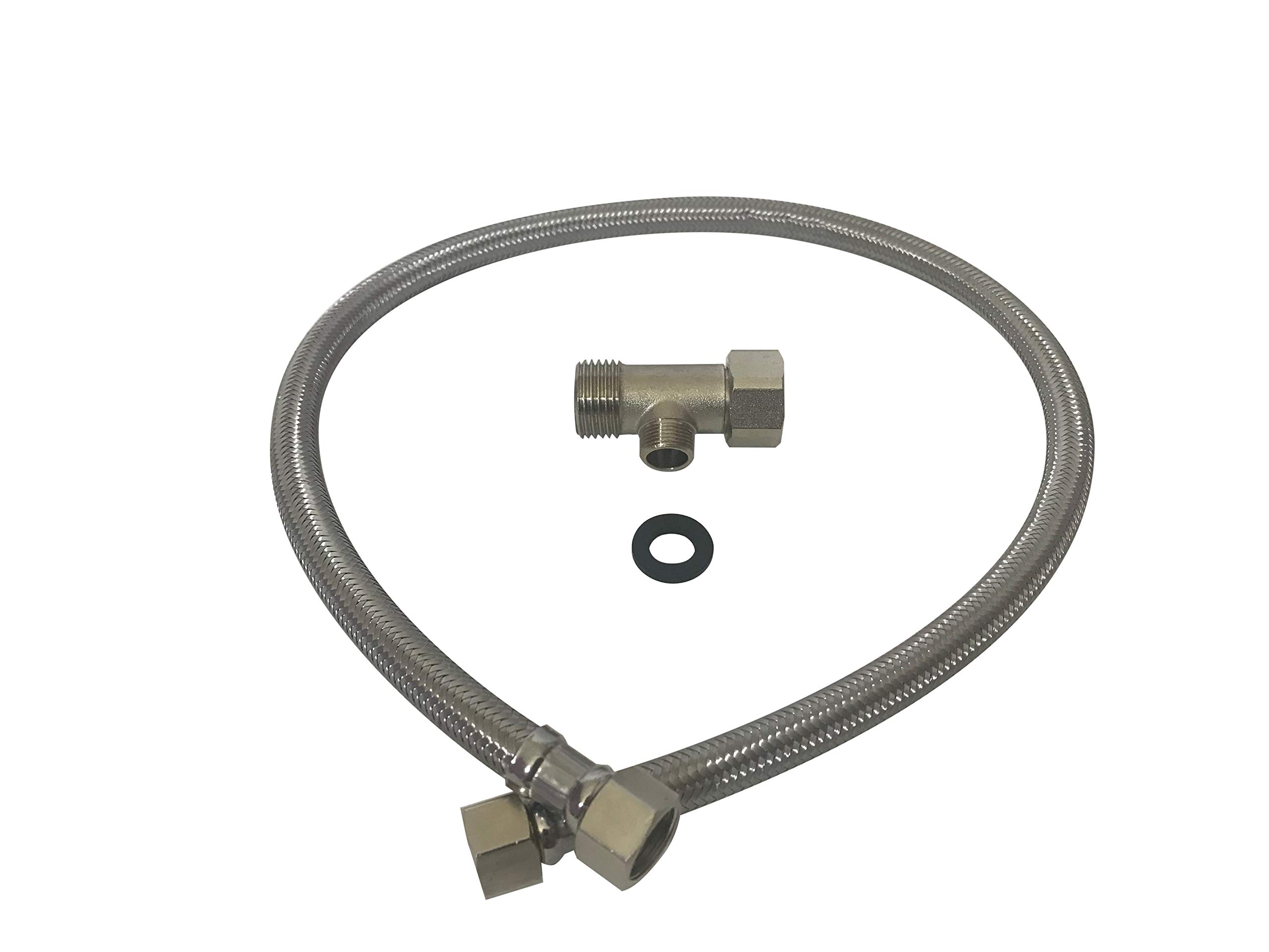 BOSS BIDET T-Adaptor & Hose - Flexible Braided Stainless Steel Hose | Fits UK and European Toilets (Stainless Steel)