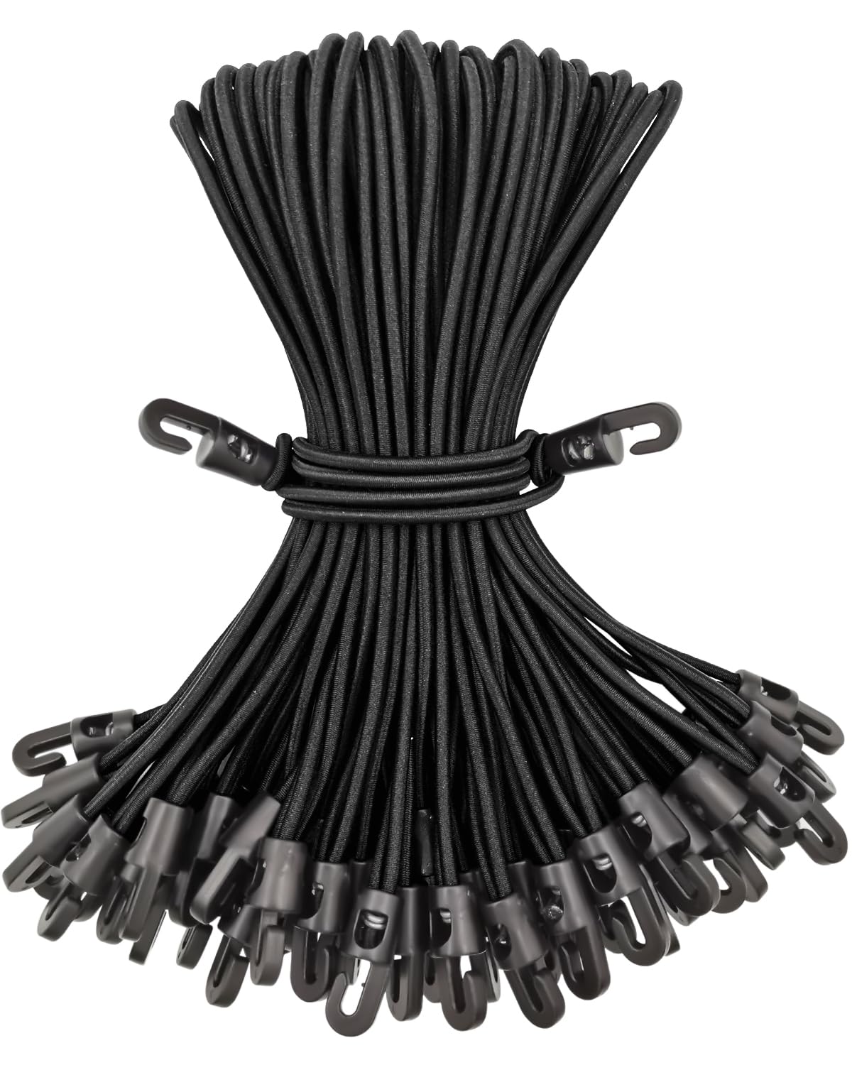 BINCKIN Small Bungee Cords with Hooks 50 Pcs, Short Bungees with Hooks 10 Inch, Tarpaulin Hooks for Camping Tarp, Tents, Canopy and Fixings (Black)