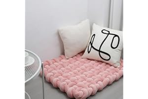 XHJRI Thickened Braided Knot Seat Mat, Knotted Floor Decorative Cushion, Handmade Baby Infant Playing Pad Nursery Rug (27.5 * 31.5 Inch,Rose Gold)