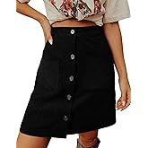 Simlakey Womens Corduroy Skirts High Waisted Button Down A-line Short Skirt Fall Winter Casual Basic Mini Skirt with Pockets