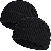 ROYBENS 2 Pack Wool Fisherman Beanies for Men, Knit Short Watch Cap Winter Warm Hats
