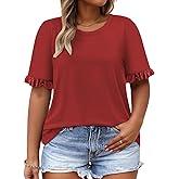 VISLILY Womens-Plus-Size-Summer-Tops Cute Ruffle Short Sleeve T Shirts Casual Crewneck Tunics Loose Blouses Tee XL-5XL