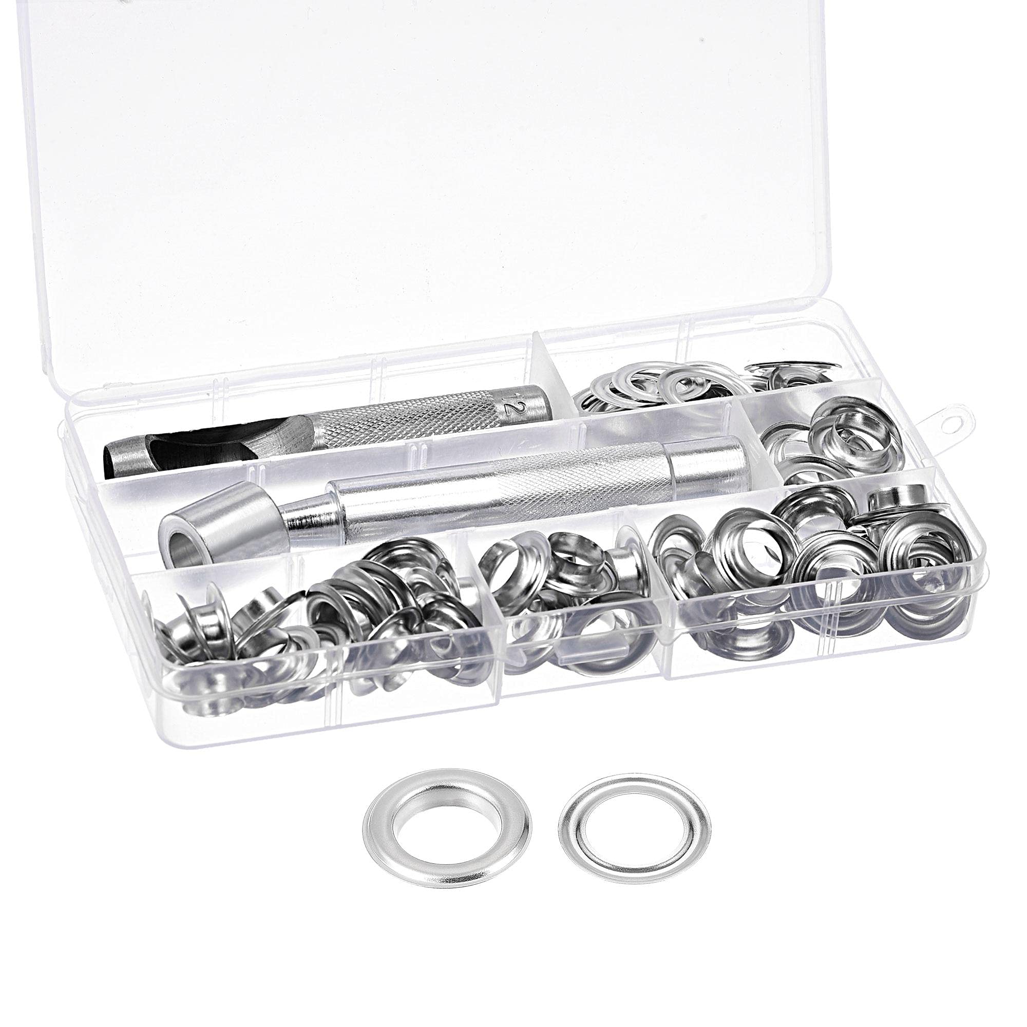 sourcing map Grommet Tool Kit 50 Sets 1/2" Copper Grommets Eyelets with 3pcs Install Tools, 12mm Inside Dia. Silver Tone