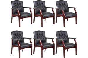 SLEERWAY Black Leather Office Guest Chairs& Reception Chairs Ergonomic Arm Chair Accent Office Chair No Wheels Executive Side Chair for Meeting Waiting Room Chair Conference Lobby Chairs Church Chairs (6 Unit)
