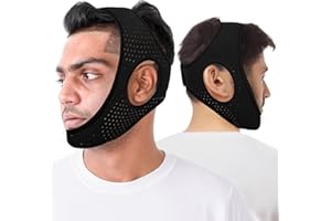 YONGSENINA Anti Snore Chin Strap, Chin Strap for Sleeping Comfortable Stop Snoring Solution, Anti Snoring Device for Men and Women, Double Airflow Jaw Strap Breathable and Reusable, Black