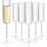 Ciaell 24 Pack Plastic Champagne Flutes for Weddings Birthdays | 6 oz Clear Long Stem Vintage Ribbed Mimosa Glasses, Heavy Duty Plastic, Champagne Mimosas Wine for Parties Bars Brunch