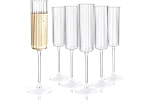 Ciaell 24 Pack Plastic Champagne Flutes - 6oz Ribbed Disposable Champagne Glasses - Clear Vintage Mimosa Glasses with Long Stem, Elegant for Weddings, Birthdays, Christmas Party & New Year