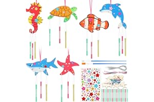 Wenqik 12 Pack Wind Chime Kit for Kids Spring Crafts for Kids Wooden Arts Make Your Own Wind Chime Ornaments DIY Coloring Craft for Spring Art Activities Favor Supplies(Ocean)