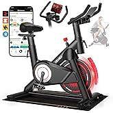 CHAOKE Exercise Bike, Quiet Adjustable Magnetic Stationary Bike for Home Cardio with App Compatible, 350LB Weight Capacity Indoor Cycling Bike with Large Seat, Dumbbell Rack, Pull Cords & LCD Display