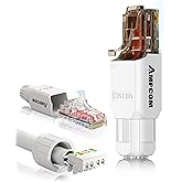 AMPCOM Cat6A Tool Free RJ45 Connector UTP Field Termination Modular Plug for 23-26 AWG Unshielded Ethernet Cable (White, 12 Pack)
